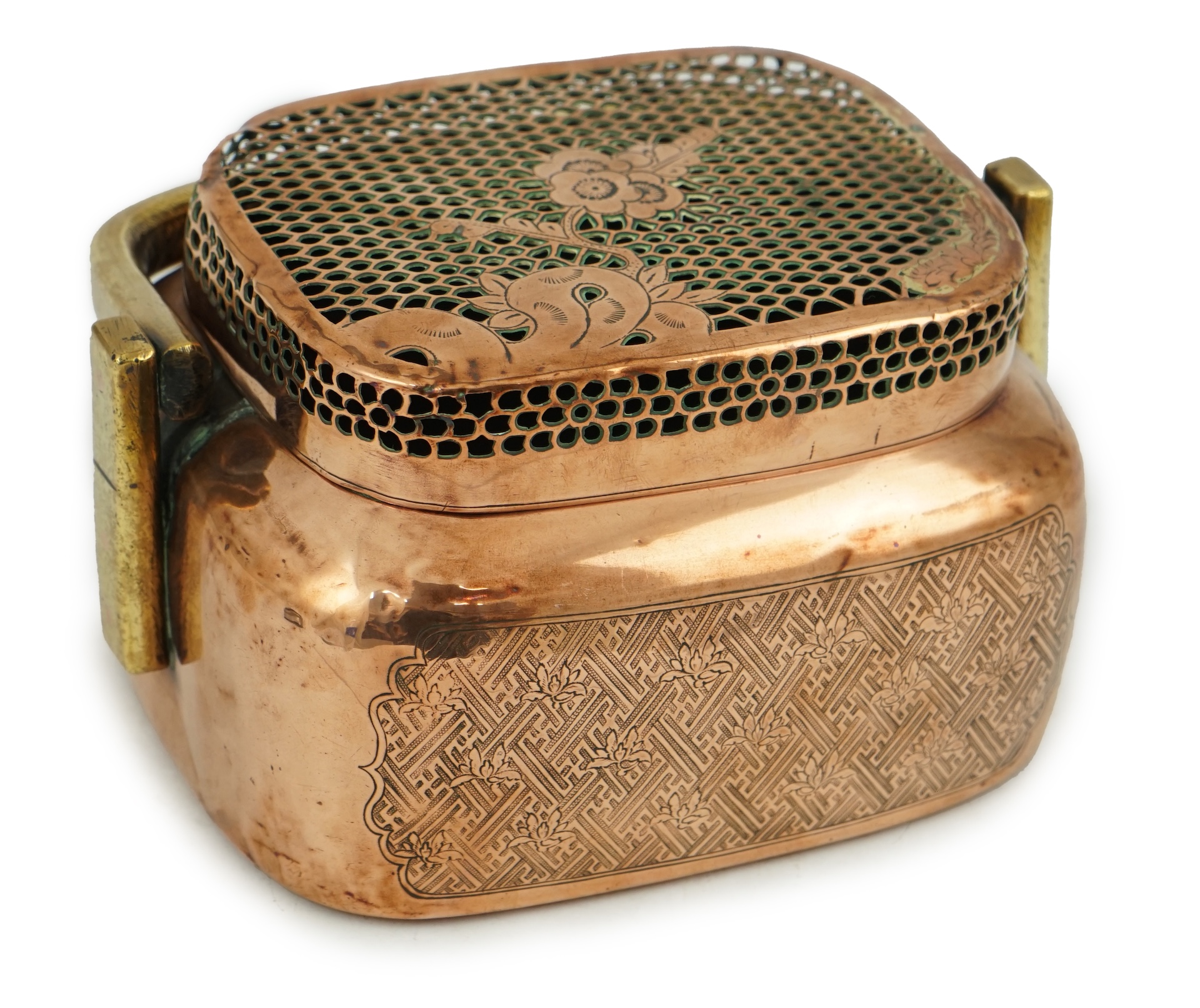 A Chinese copper alloy hand warmer, 18th century
